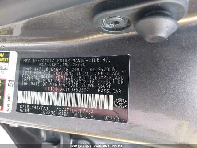 Toyota CAMRY LE 2020 4T1C11AK4LU359277 Image 9