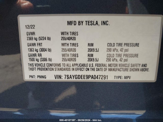2023 TESLA MODEL Y 7SAYGDEE9PA047291 Photo 8