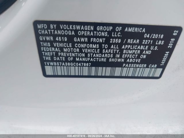 1VWBS7A38GC047867 Volkswagen Passat 1.8t Se