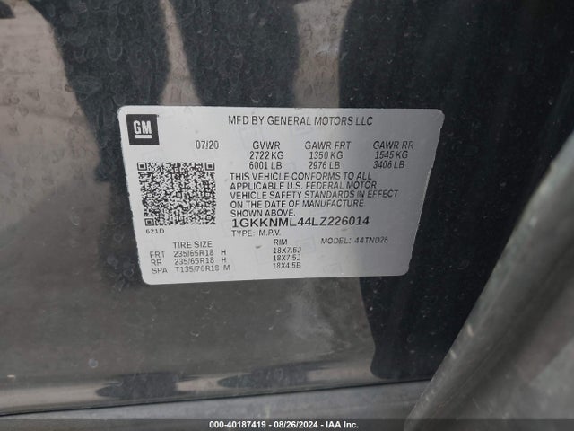 1GKKNML44LZ226014 GMC Acadia Fwd Slt