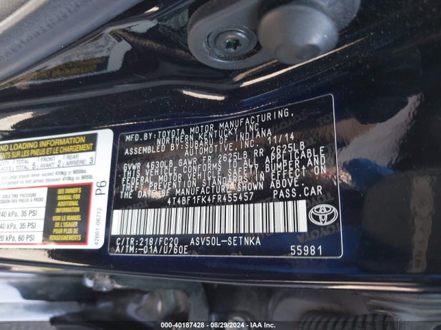 4T4BF1FK4FR455457 Toyota CAMRY LE