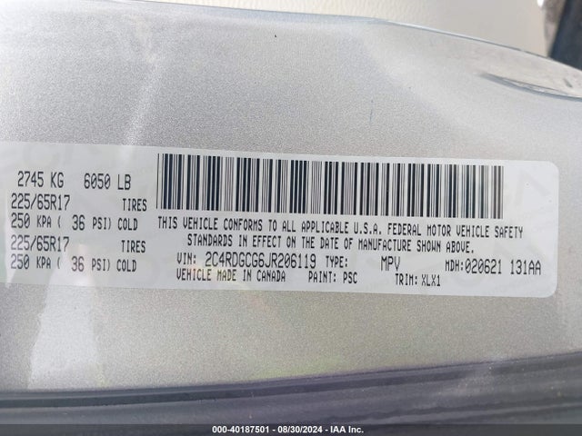 Dodge Grand Caravan Sxt 2018 2C4RDGCG6JR206119 Image 9
