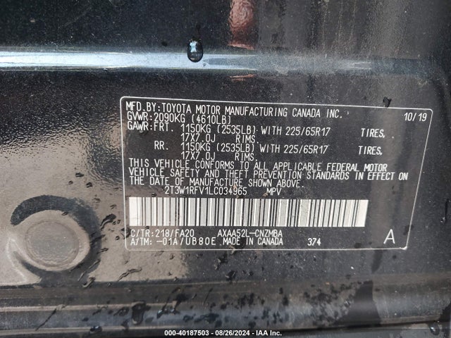 Toyota Rav4 Xle 2020 2T3W1RFV1LC034965 Image 9