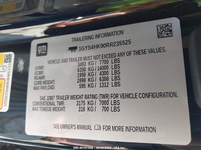 Продажа на аукционе авто 2024 Cadillac Escalade 4wd V-series, vin: 1GYS4HK90RR235525, номер лота: 40187506