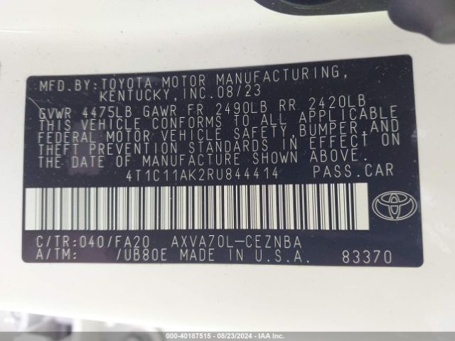 4T1C11AK2RU844414 Toyota CAMRY LE