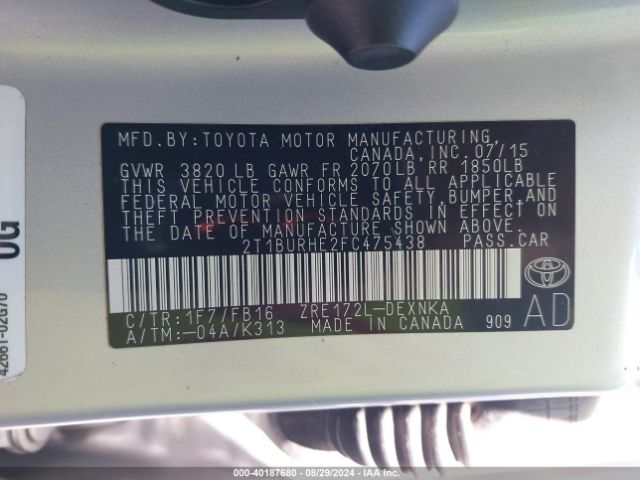 Toyota COROLLA LE 2015 2T1BURHE2FC475438 Image 9