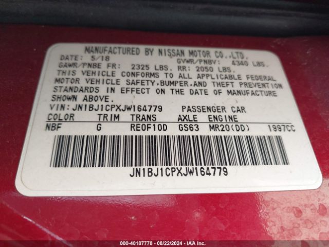 JN1BJ1CPXJW164779 Nissan Rogue Sport S