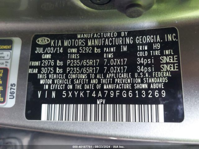 5XYKT4A79FG613269 KIA Sorento Lx V6