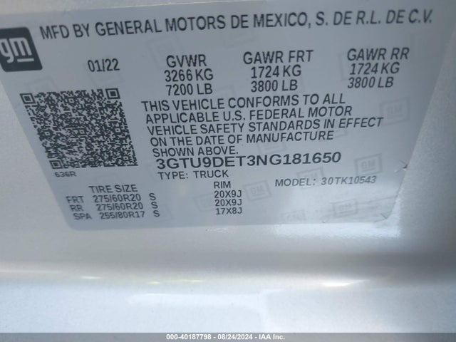 3GTU9DET3NG181650 GMC Sierra 1500 Limited 4wd  Short Box Slt