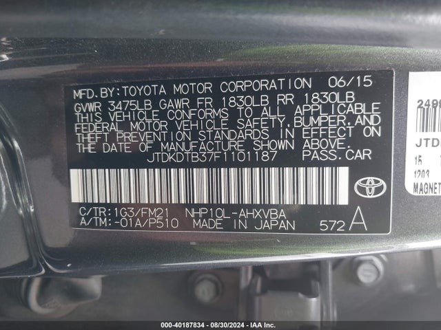 Toyota Prius C Two 2015 JTDKDTB37F1101187 Image 9