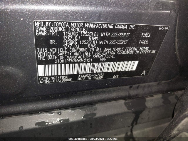 Toyota RAV4 LE 2019 2T3H1RFV3KW042121 Image 9