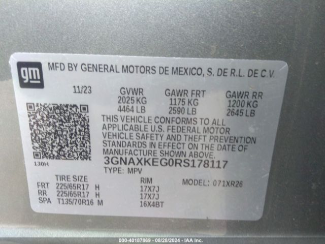 3GNAXKEG0RS178117 Chevrolet Equinox Fwd Lt