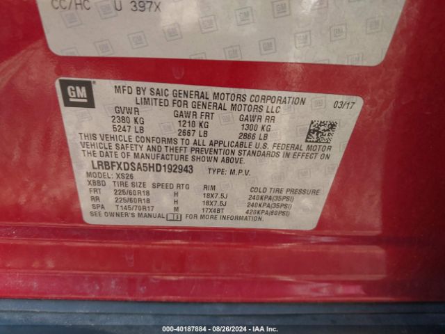 LRBFXDSA5HD192943 Buick Envision Essence