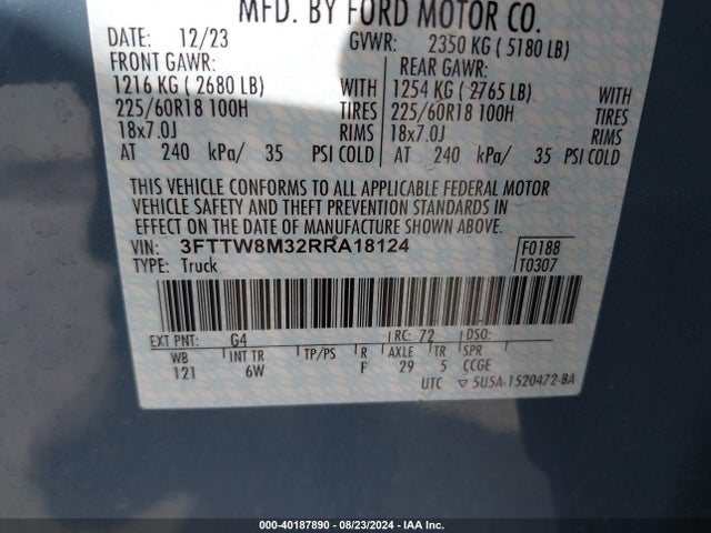Ford Maverick Lariat 2024 3FTTW8M32RRA18124 Image 9