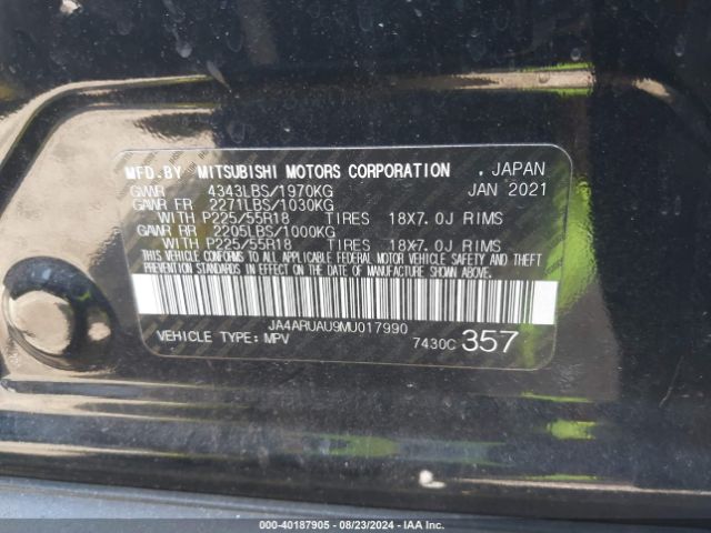 JA4ARUAU9MU017990 Mitsubishi Outlander Sport 2.0 Be Awc/2.0 Es Awc/2.0 Le Awc/2.0 Se Awc