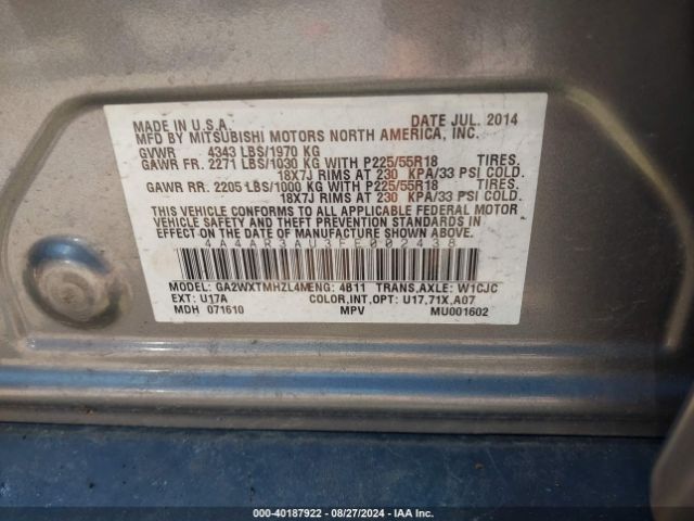 4A4AR3AU3FE002438 Mitsubishi Outlander Sport Es