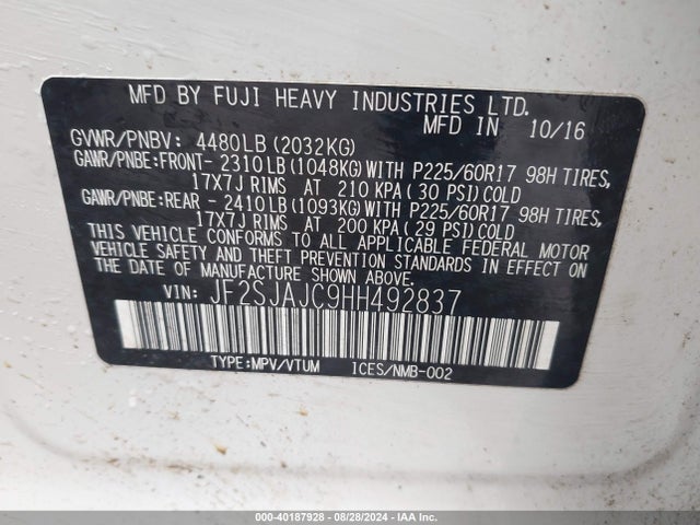 Subaru Forester 2.5i Limited 2017 JF2SJAJC9HH492837 Image 9