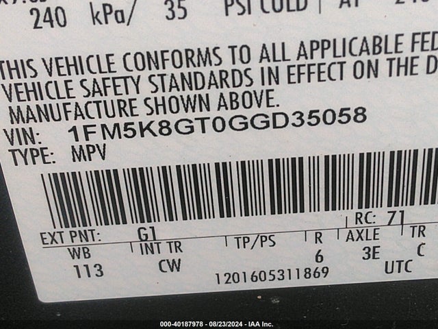 Ford EXPLORER SPORT 2016 1FM5K8GT0GGD35058 Image 9