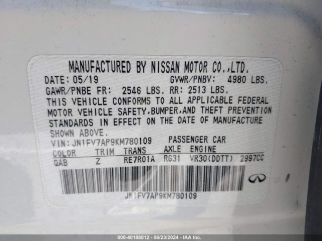 JN1FV7AP9KM780109 Infiniti Q50 3.0t Red Sport 400