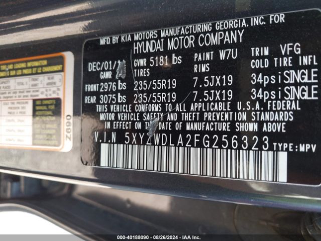 5XYZWDLA2FG256323 Hyundai Santa Fe Sport 2.0l Turbo
