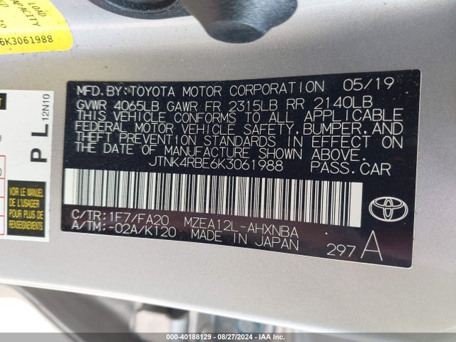 Toyota COROLLA SE 2019 JTNK4RBE6K3061988 Image 9