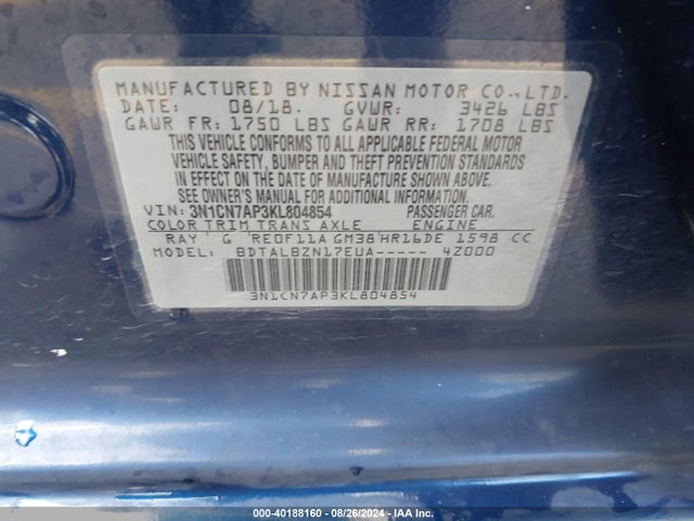 Nissan Versa 1.6 Sv 2019 3N1CN7AP3KL804854 Image 9