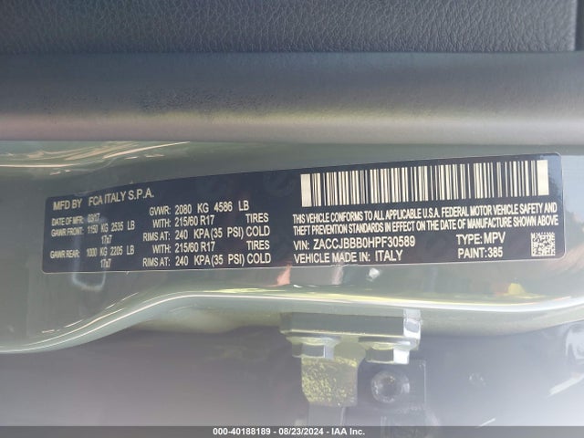 ZACCJBBB0HPF30589 Jeep Renegade Latitude 4x4