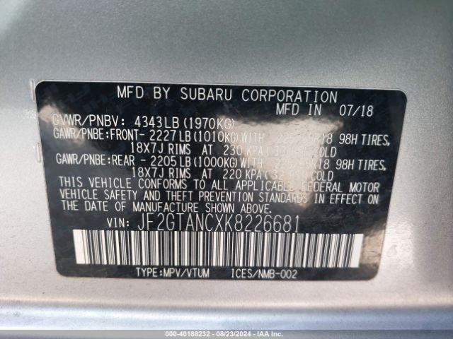 JF2GTANCXK8226681 Subaru Crosstrek 2.0i Limited