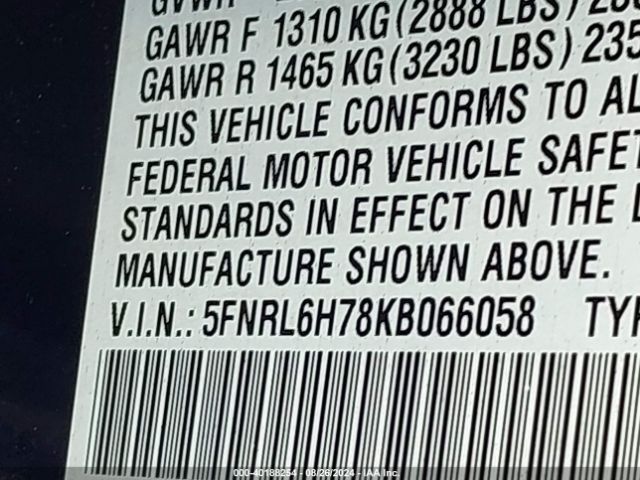 5FNRL6H78KB066058 Honda Odyssey Ex-l
