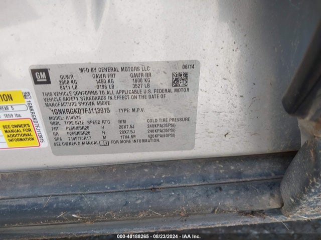 Chevrolet Traverse 1lt 2015 1GNKRGKD7FJ113915 Image 9