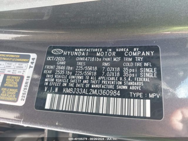 KM8J33AL2MU360984 Hyundai TUCSON SEL