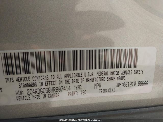 2C4RDGCG8HR807414 Dodge Grand Caravan Sxt