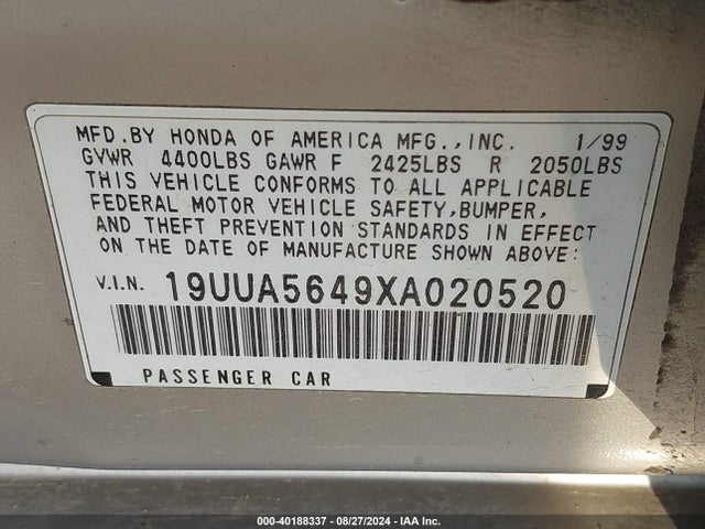 Продажа на аукционе авто 1999 Acura Tl 3.2, vin: 19UUA5649XA020520, номер лота: 40188337