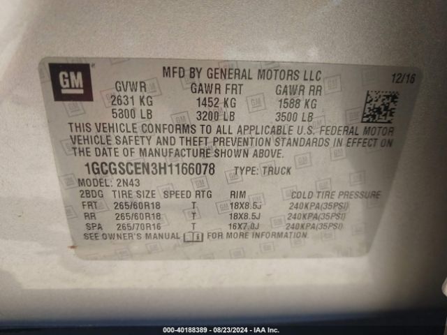 1GCGSCEN3H1166078 Chevrolet Colorado Lt