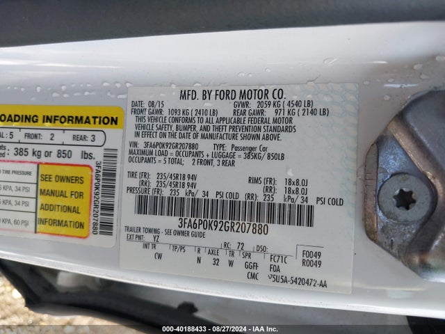 Ford Fusion Titanium 2016 3FA6P0K92GR207880 Image 9