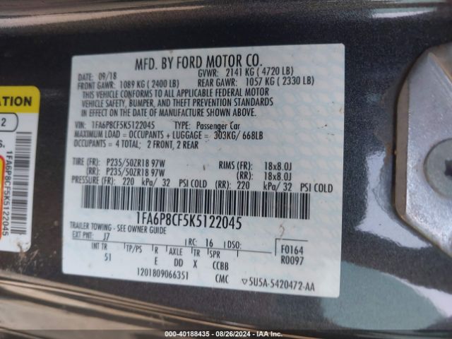 1FA6P8CF5K5122045 Ford Mustang Gt Premium