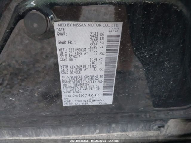 5N1AT2MV1JC742822 Nissan Rogue Sl