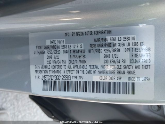 JM3TCADY3G0123383 Mazda Cx-9 Grand Touring