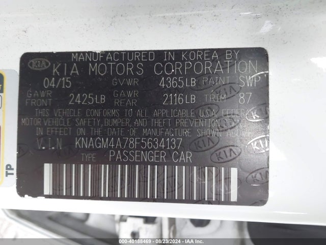 KIA Optima Lx 2015 KNAGM4A78F5634137 Image 9