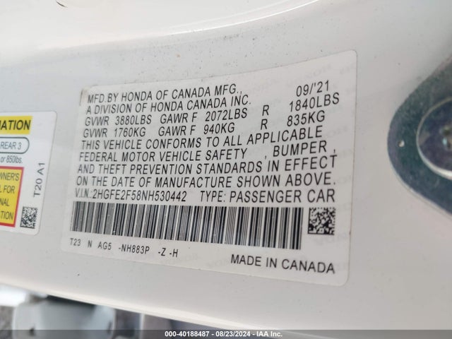 Honda Civic Sport 2022 2HGFE2F58NH530442 Image 9