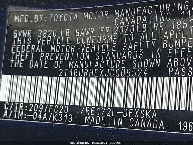 Toyota COROLLA SE 2018 2T1BURHEXJC009524 Image 9