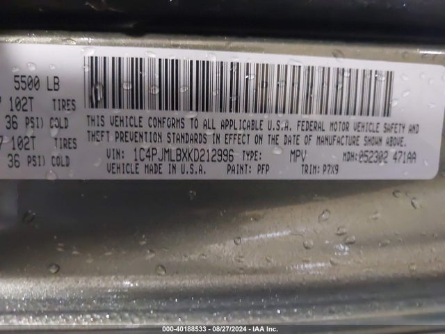 1C4PJMLBXKD212996 Jeep Cherokee Latitude Plus 4x4