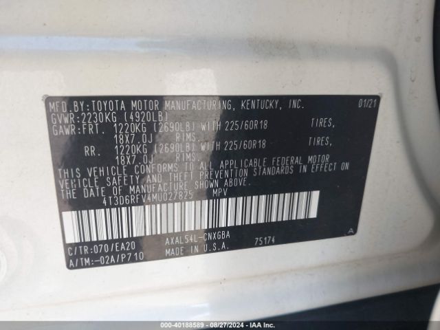 4T3D6RFV4MU027825 Toyota Rav4 Hybrid Limited