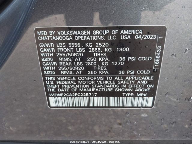 1V2WE2CA2PC225717 Volkswagen Atlas Cross Sport 3.6l V6 Se W/technology