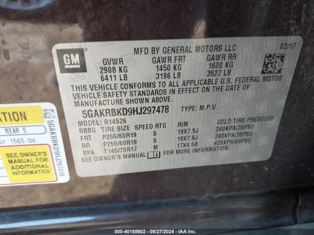 5GAKRBKD9HJ297478 Buick Enclave Leather