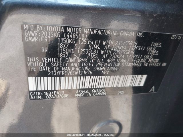 2T3YFREV6EW121676 Toyota Rav4 Limited
