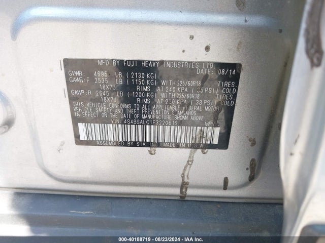 Subaru Outback 2.5i Limited 2015 4S4BSALC1F3220619 Image 9
