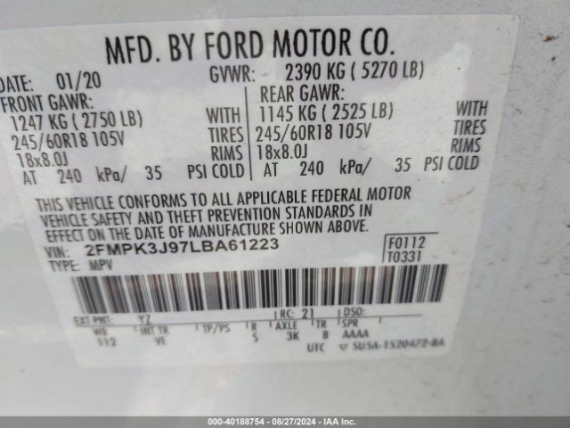2FMPK3J97LBA61223 Ford EDGE SEL