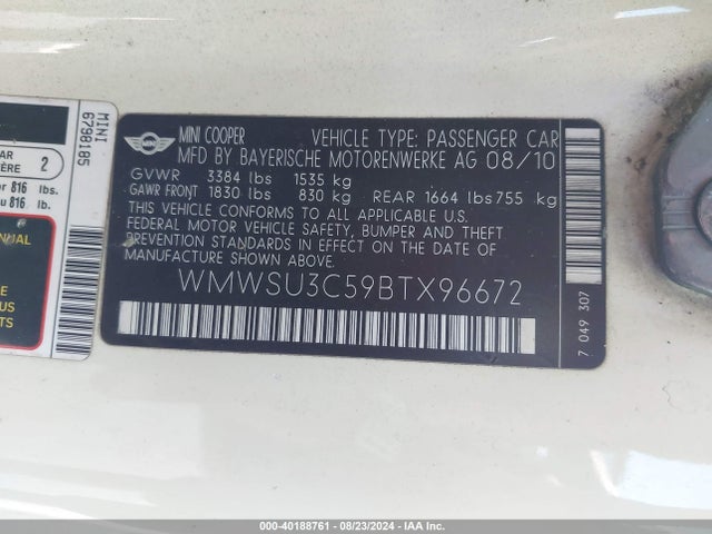 2011 MINI COOPER WMWSU3C59BTX96672 Photo 8