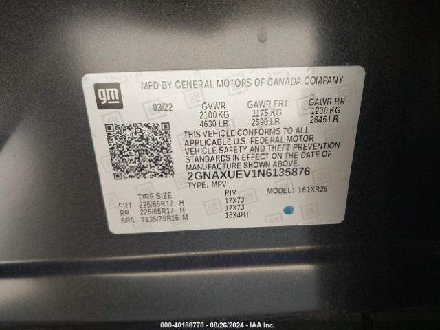 2022 CHEVROLET EQUINOX 2GNAXUEV1N6135876 Photo 8